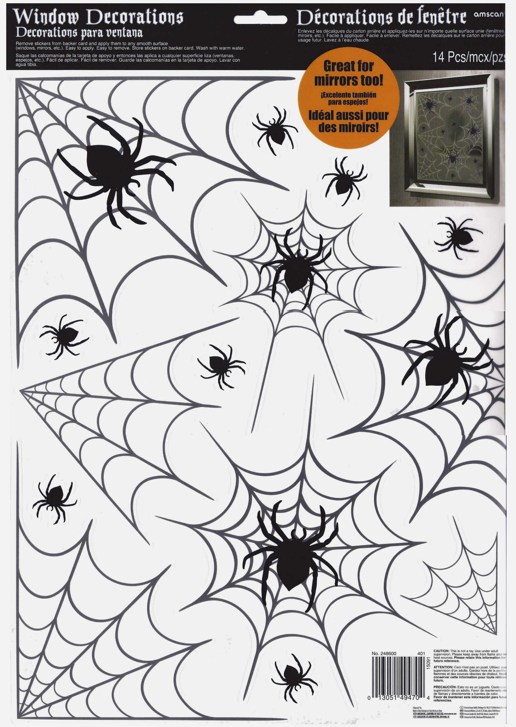 Photo 1 of Amscan Halloween Spiders and Webs Vinyl Window Clings 14 Pieces