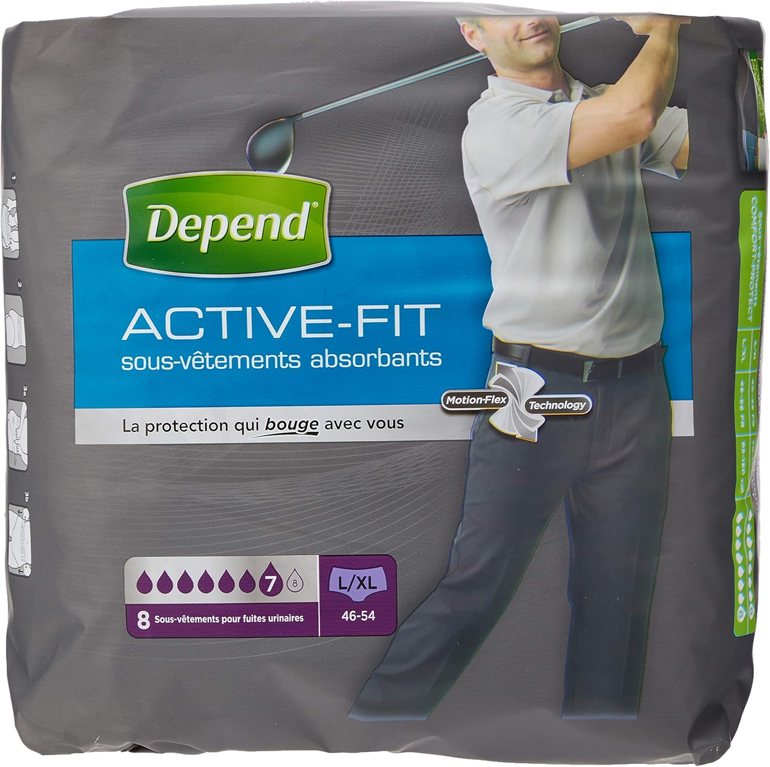 Depend Active Fit SousVêtements Homme (7 Gouttes) Taille 4654 (L/XL