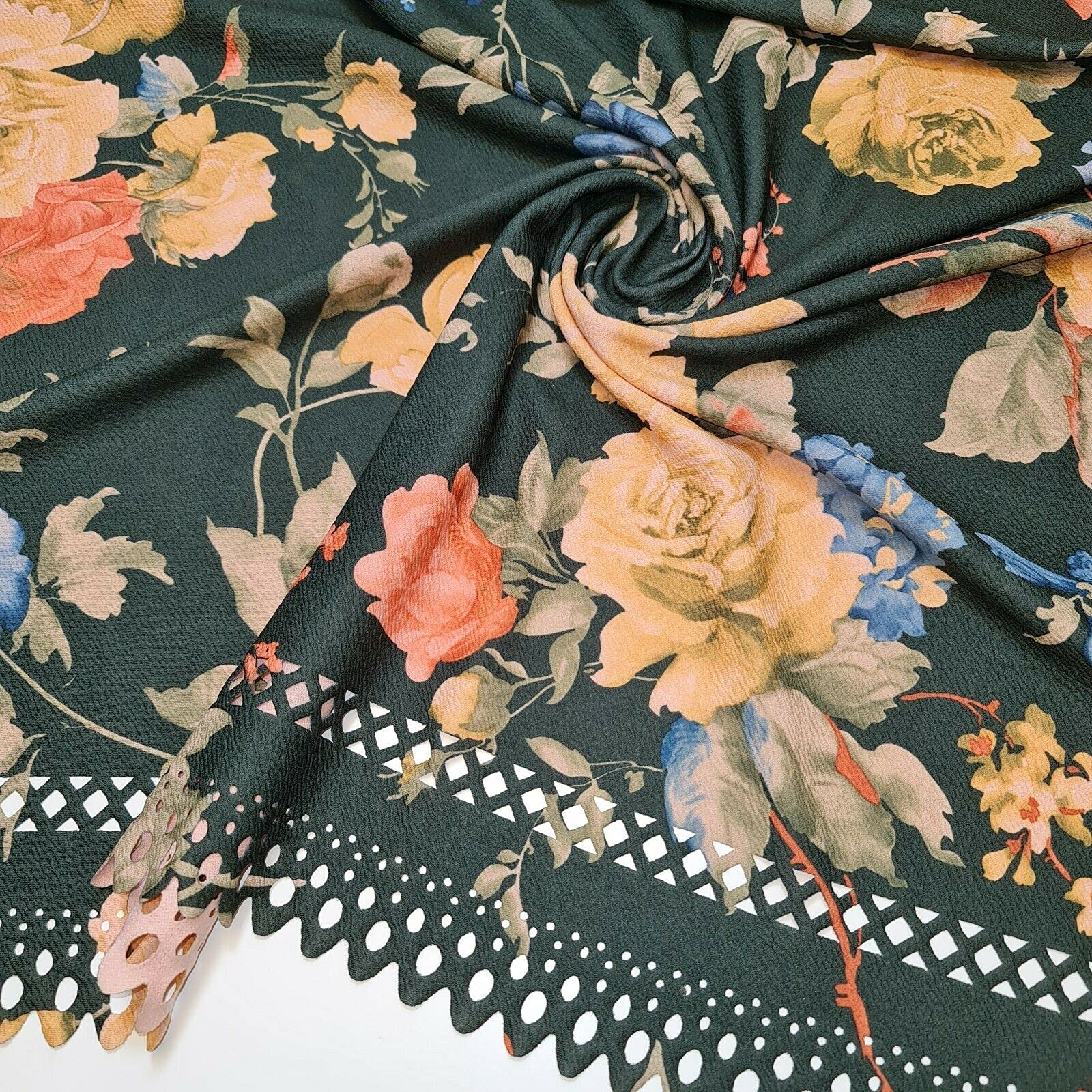 Plain Scuba/Crepe Jersey Stretch Spandex Dress Fabric Material 58" Wide (Green Floral Laser Cut)