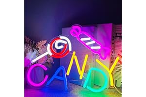 HELIWEY Candy Neon Sign for Candy Shop Wall Decor Business LED Sign Lollipop Neon Sign Halloween Home Wall Hanging Decor Party Decoration Gift for Teen Girl Boy (1.Candy)