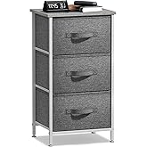 Sorbus Nightstand with 3 Drawers - Bedside Furniture & Night Stand End Table Dresser with Steel Frame, Wood Top, Easy Pull Fabric Bins for Home, Bedroom Accessories, Office & Dorm
