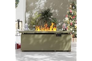 Sundale Outdoor 51 Inch Outdoor Fire Pit Table, 50,000BTU Rectangle Propane Fire Pit with Sliding Tank Holder, Glass Wind Guard, Dust Cover, Removable Lid, CSA Certified, Champagne