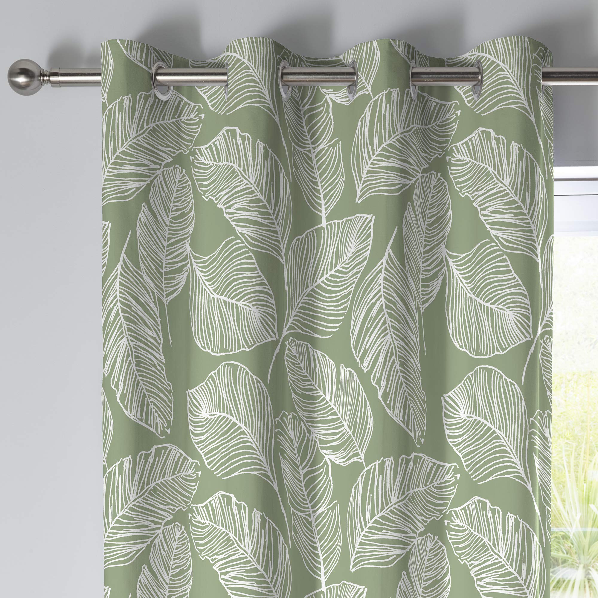 Fusion - Matteo - 100 Percent Cotton Pair of Eyelet Curtains - Green - 66" Width x 72" Drop (168 x 183 cm)