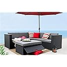 Baner Garden (K35) 4 Pieces Outdoor Furniture Complete Patio Wicker Rattan Garden Corner Sofa Couch Set, Full, Black