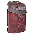 Red Co. 10.5” x 15.5” Aged Red Shabby Chic Metal Wall-Mounted Embossed Post Mailbox Decoration