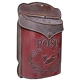 Red Co. 10.5&rdquo; x 15.5&rdquo; Shabby Chic Wall-Mounted Post Embossed Aged Metal Mailbox, Rusted Red