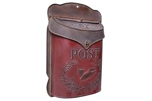 Red Co. 10.5” x 15.5” Aged Red Shabby Chic Metal Wall-Mounted Embossed Post Mailbox Decoration