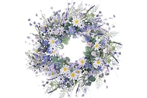 DIYFLORU 24 Inch Spring Wreaths for Front Door Summer Door Wreath Spring Flower Wreaths Summer Wreath with Daisy Lanvender for Spring Summer Indoors Outdoor Home Decorations