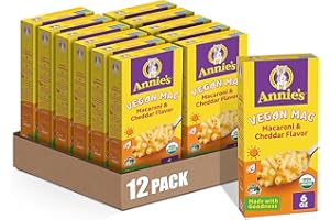 ANNIE'S HOMEGROWN Annie's Vegan Mac and Cheddar Flavor Pasta and Sauce, Organic, Plant Based, Dinner Side or Snacks, 6 oz (Pack of 12)