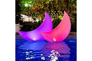 TIALLY Floating Pool Lights for Swimming Pool Solar Powered - 24" Crescent Moon - LED Lights for Pool Weddings - Pool Party Decor for Outdoor (2 Pack)