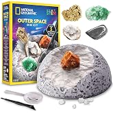 National Geographic Outer Space Gemstone Dig Kit with 5 Real Specimens | 5 Real Rocks and Gemstones, Space-Themed Dig Brick, Excavation Tools, Magnifying Glass, STEM Activity, Birthday Gift