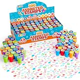 JOYIN 100PCS Assorted Stamps for Kids Self-Ink for Party Favor, Teacher Stamps, Kids Treasure Box, Prize for Classroom, Birthday School Stuffers (50 Designs, Dinosaur, Halloween Stampers)
