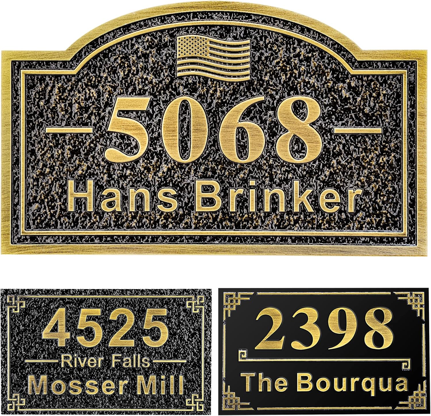 Plaques & Wall Art - MORIDA Personalized Cast Address Sign House Number Home Address Plaque 12 Inch, Custom Steet House Number Sign, Metal or Acrylic Antique Brass for Outside Vintage