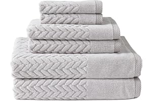 TEXERESILK Texere 100% Organic Cotton Jacquard 650 GSM Premium Bath Towel Sets - Extra Absorbent Quick Dry and Plush, 2 Large Bath Towels, 2 Hand Towels, 2 Washcloths (Cable, Light Taupe, 6 Piece)