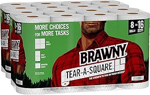 Brawny Tear-A-Square Paper Towels, 16 Double Rolls = 32 Regular Rolls, 3 Sheet Size Options, Quarter Size Sheets
