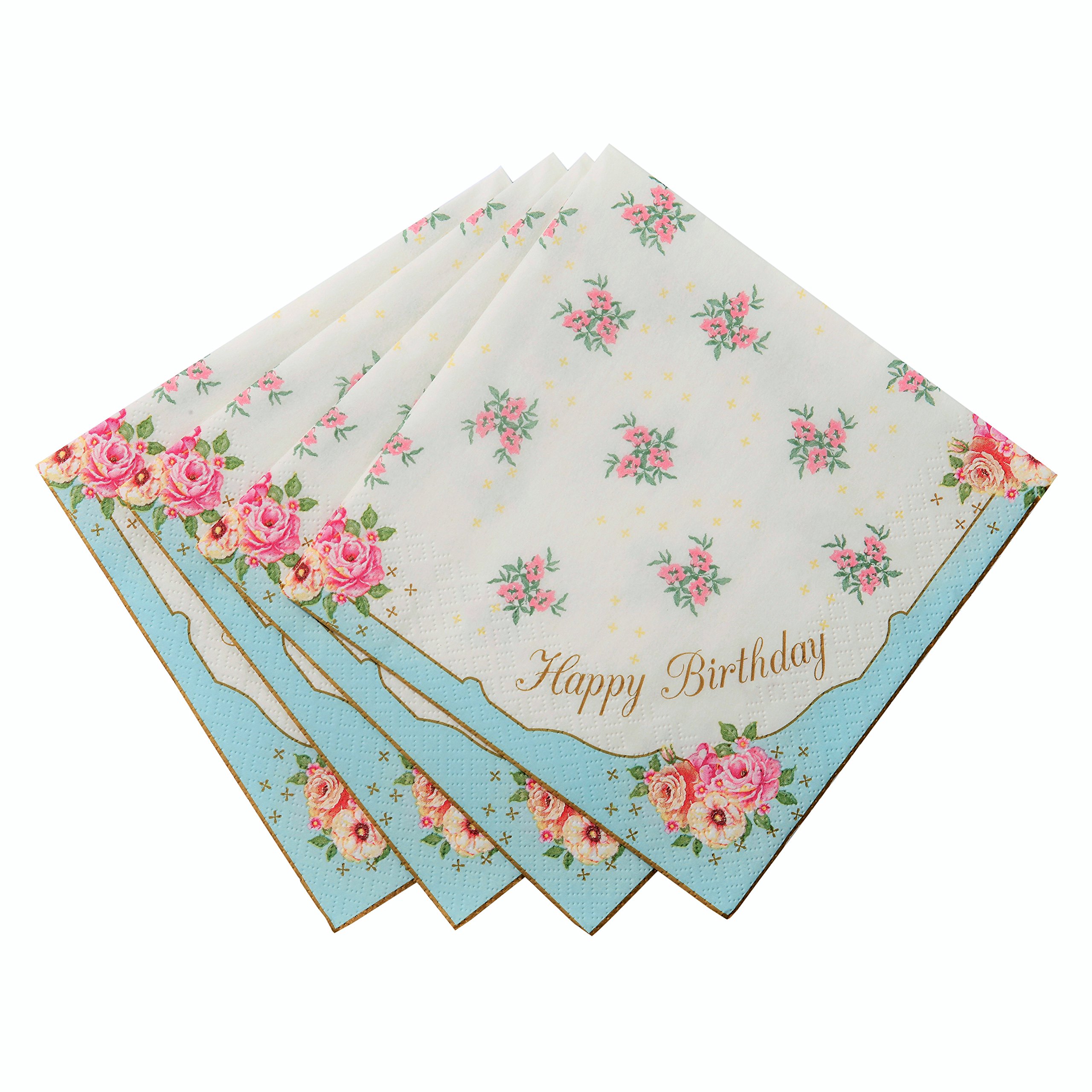 Talking Tables Sale Last of Stock Happy Birthday Floral Napkins | Truly Scrumptious Afternoon Tea Party Decorations in Vintage Style | Pack of 20 (33cm), Paper, Multi-Colour, 16cm Folded