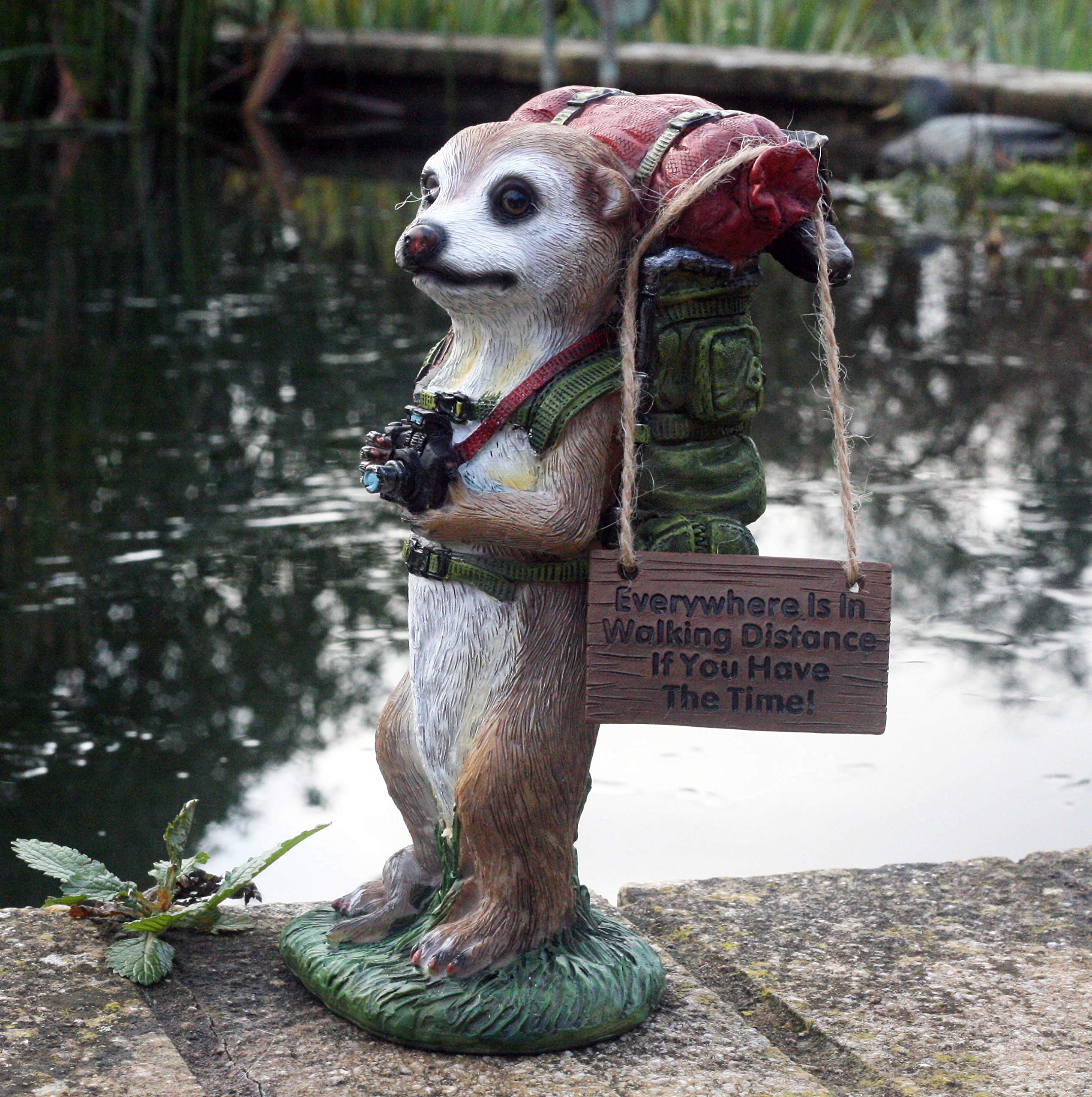 Hiking Jodie Meerkat 21cm tall Resin Garden Ornament