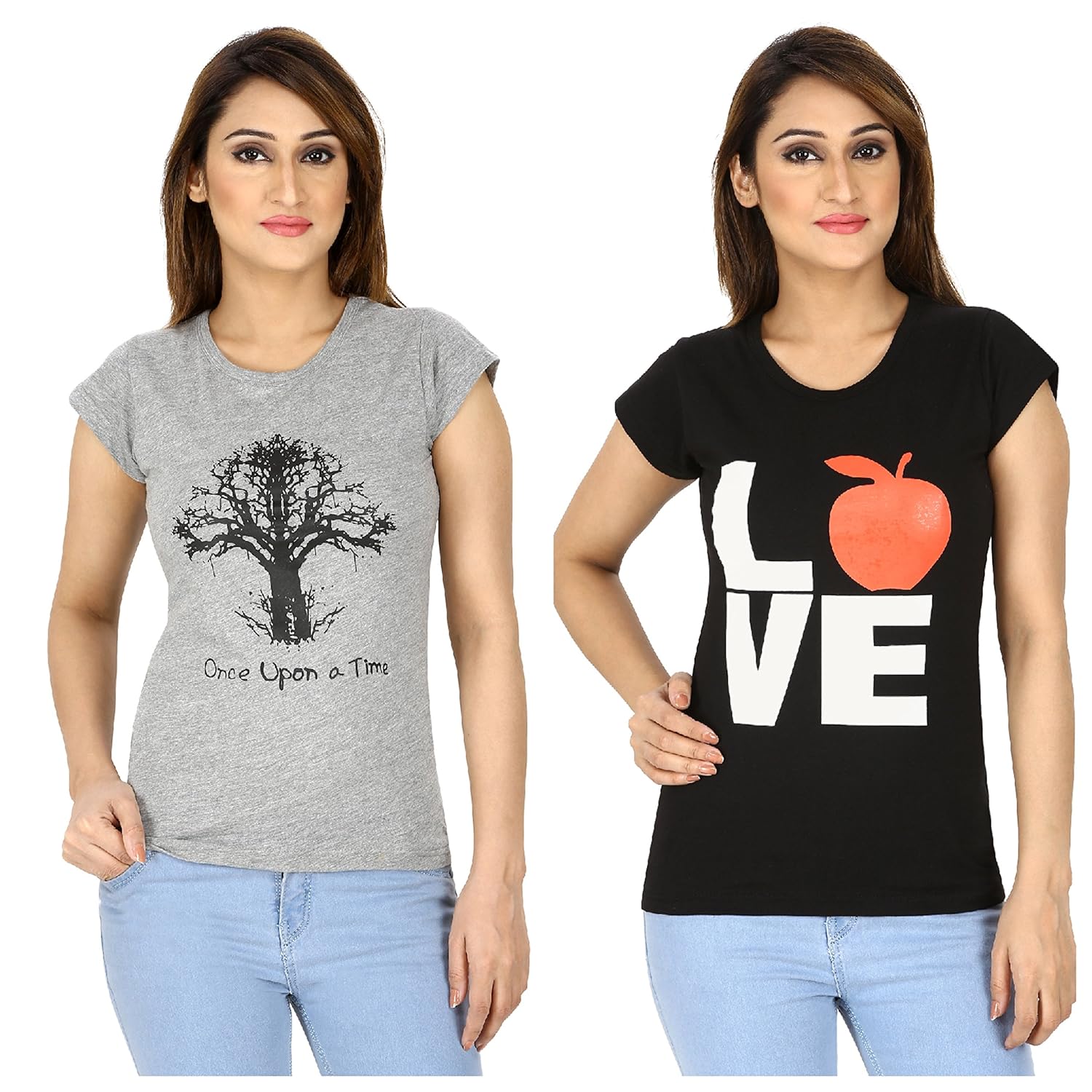 harry & sally women round neck t-shirt combo (pack of 2)