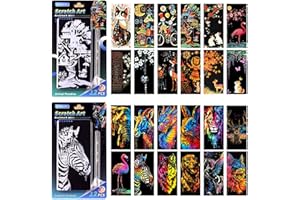 DESINIK Scratch Card Art Bookmark Kit for Adults - DIY Creative Scratch Painting Bookmarks with Card Crafting Tools, Stress Relief Art Supplies for Reading, Journaling(24 Sheets) (Animal Series I)