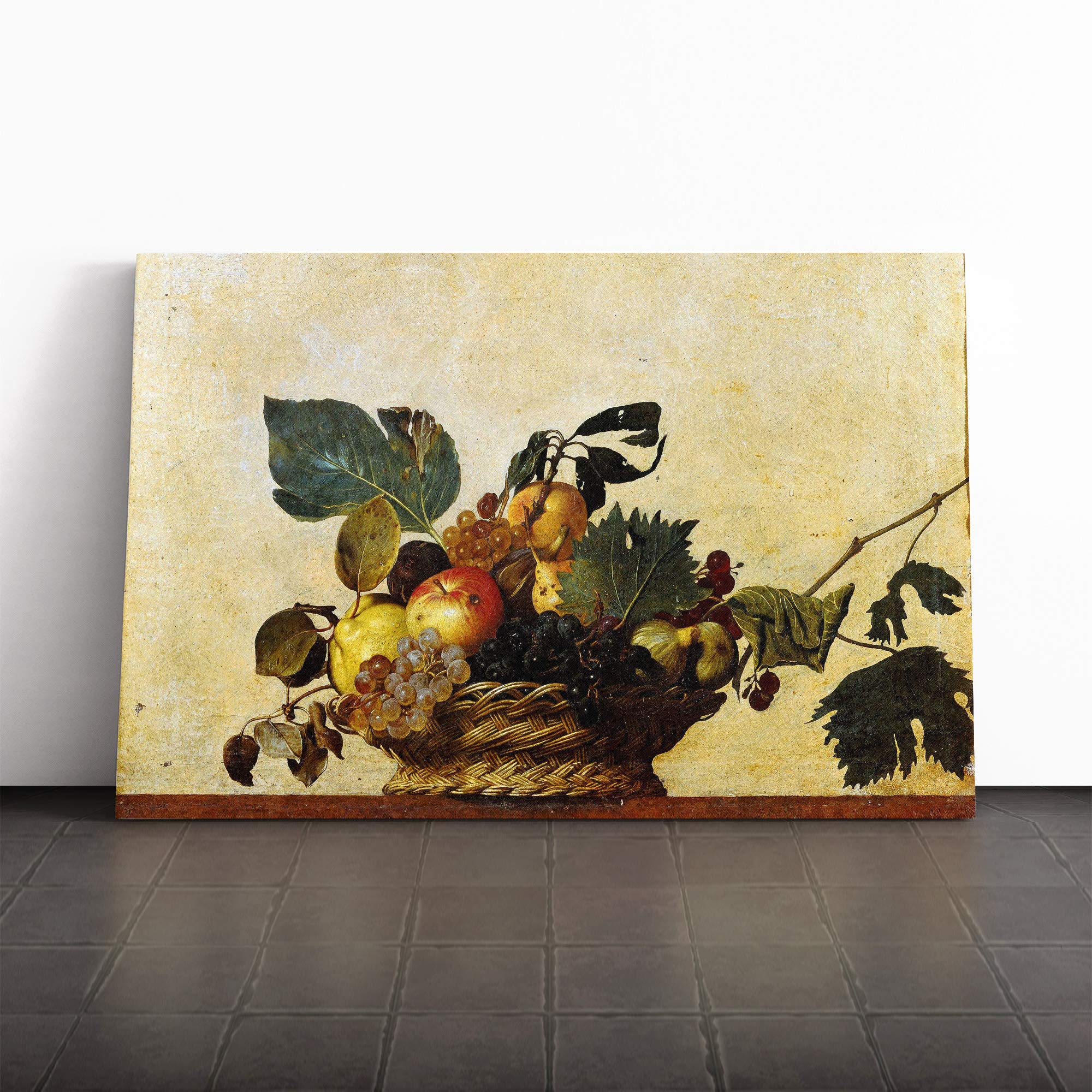Michelangelo Caravaggio Fruit Basket Canvas Print | Gallery Wrapped 30mm Frame Wall Art | 20x14 inches | Ready to Hang | Modern Still Life Picture | Living Room Bedroom Lounge Office