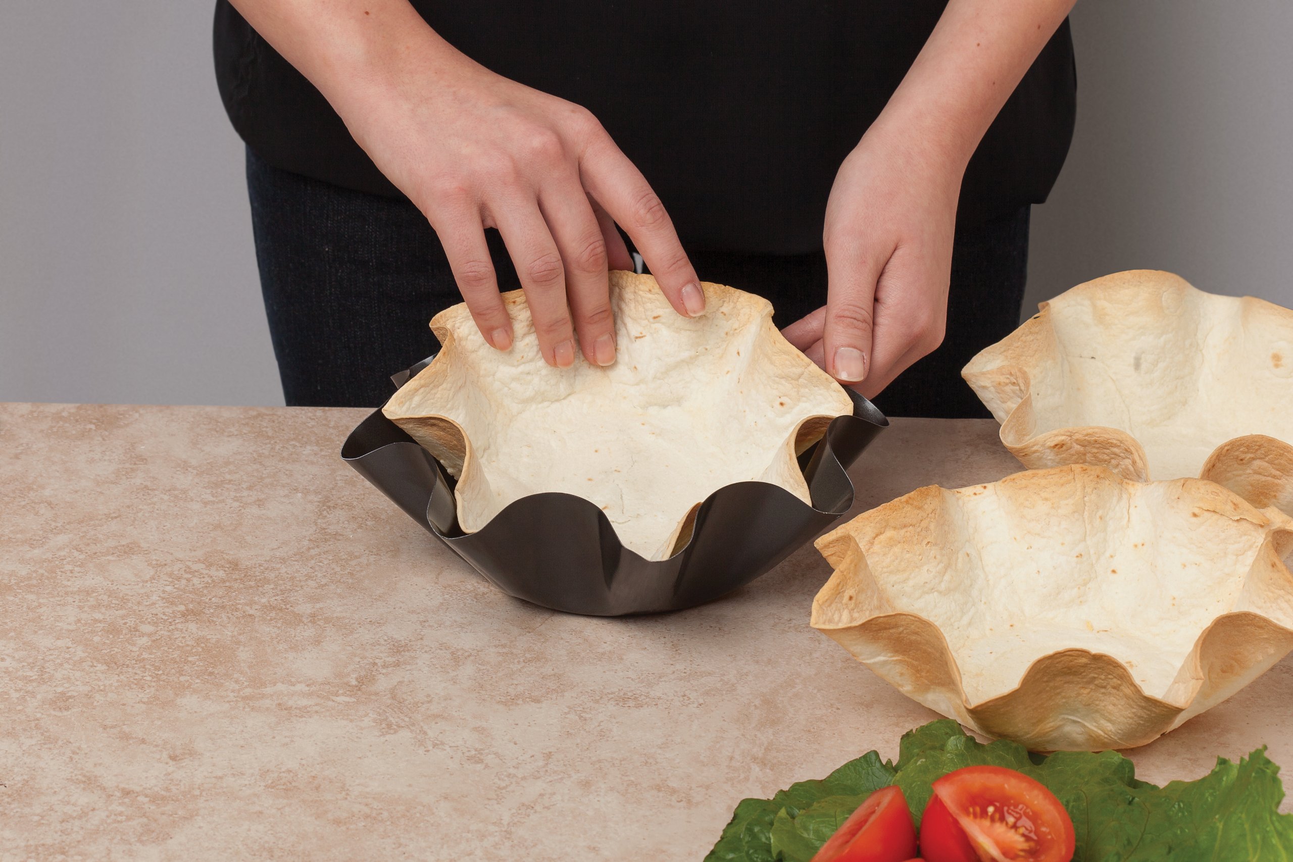 HIC Large NonStick Fluted Tortilla Shell Pans Taco Salad Bowl Makers