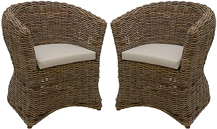 Rattan Sessel Wintergarten Polster Flechtsessel Landhaus Naturmaterial Grau