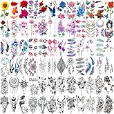 72 Sheets Temporary Tattoos for Women and Girls, Flower Tattoo Temporary, Butterfly Tattoos, Fake Black Tiny Temporary Tattoos Body Art Sticker