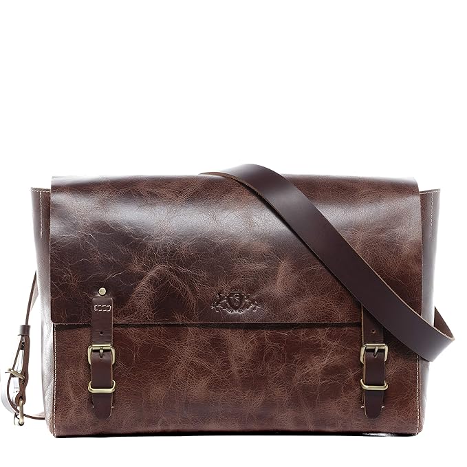 SID & VAIN Messenger Bag echt Leder Duncan Laptoptasche 13 Zoll Laptop Umhängetasche Laptopfach Ledertasche Herren braun