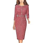 VFSHOW Womens Button Crew Neck Wear to Work Office Business Casual Church Party Slimming Fitted Bodycon Pencil Sheath Dress