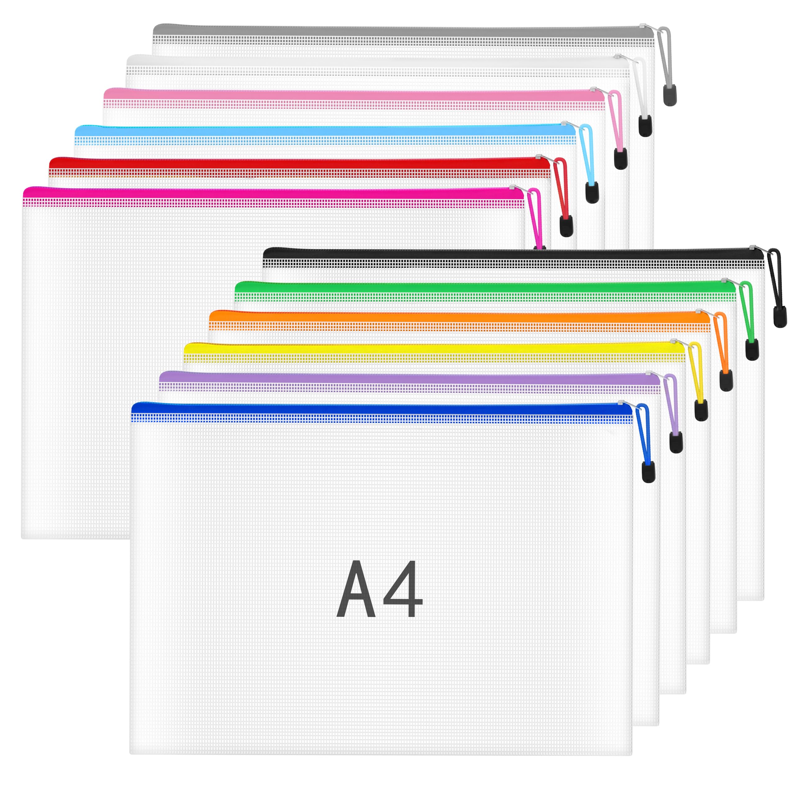 Plastic Wallets A4 Zip Wallets - 12PCS Plastic Folders Zip Lock Bags A4 Zip Folder Document Wallet Zipper File Bags for Household Bills, Receipts, Important