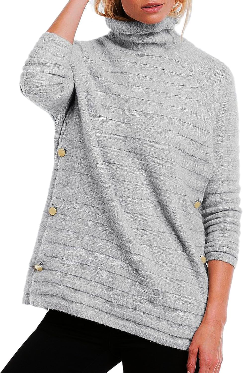 TopsandDresses Ladies Grey Striped Polo Neck Jumper in UK Plus Size 20 EU 46 : Amazon.co.uk 