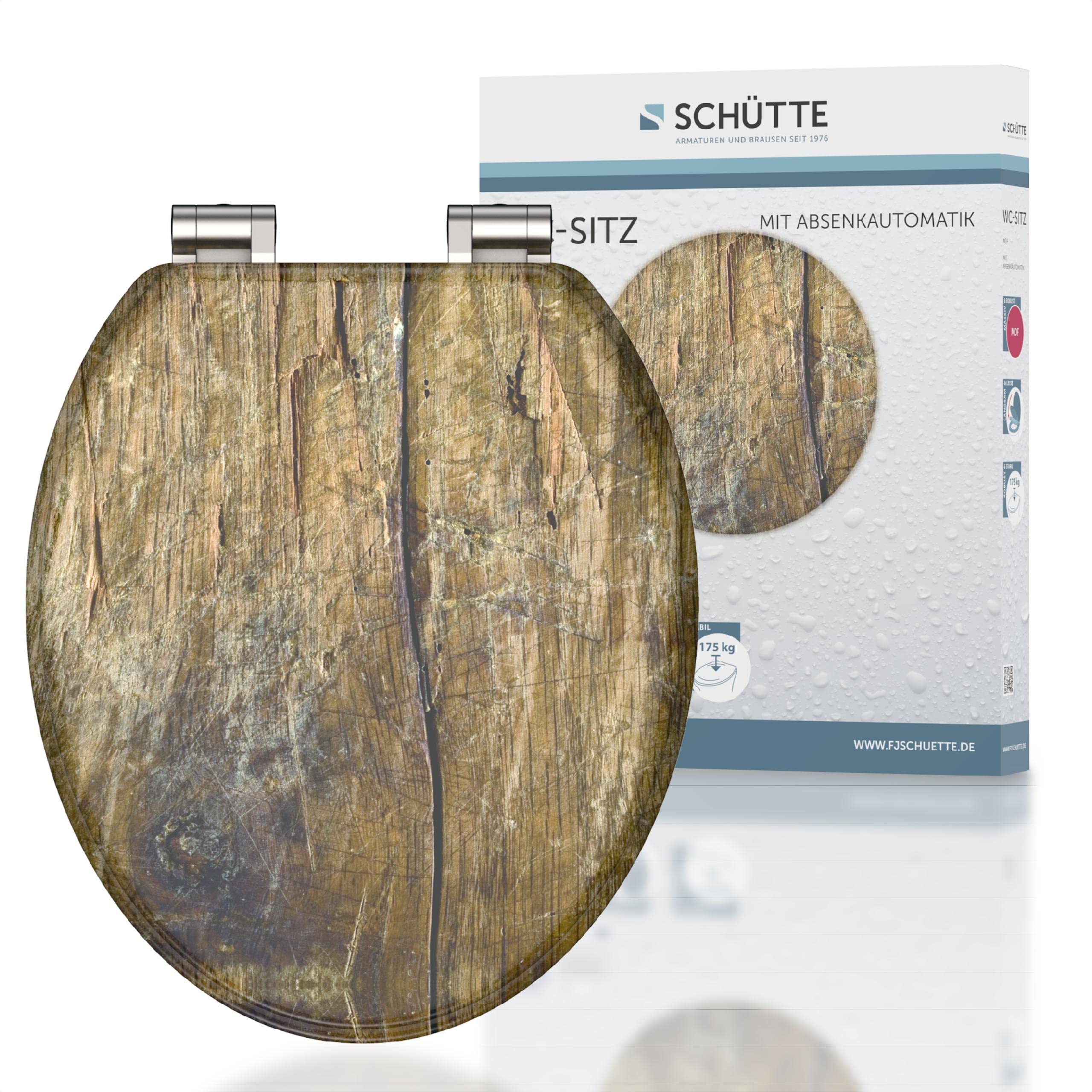 SCHÜTTE 80124 Toilet Seat with Soft-Close Mechanism, Suitable for Many Standard Toilet Sinks, Maximum Load of The Toilet Seat 150 kg, Wood Effect Motif on Seat and Lid