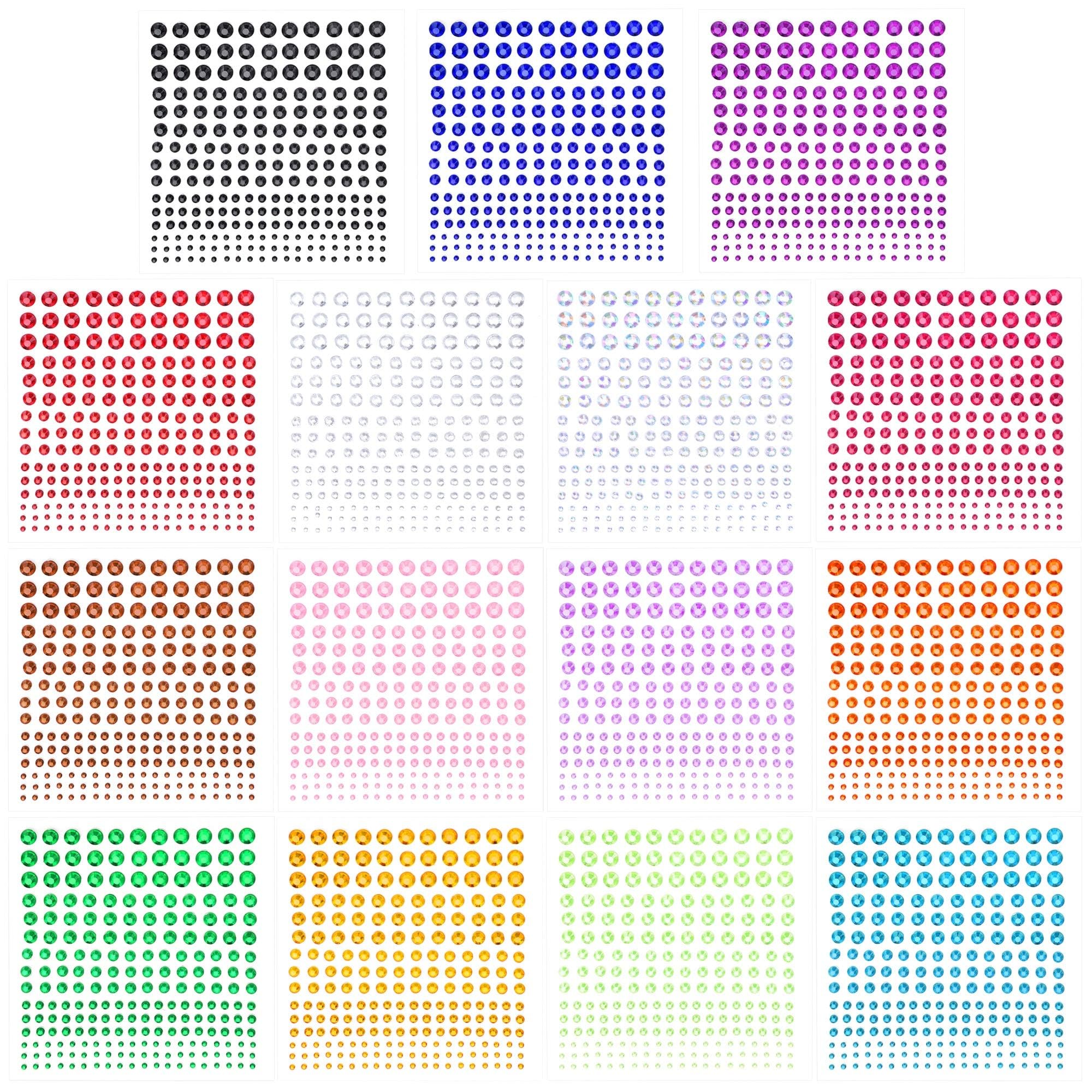 PHOGARY Self-Adhesive Rhinestone Sticker 3375 Pieces Crystal in 5 Size 15 Colors Bling Craft Jewels Gem Stickers for Crafts, Body, DIY Nails, Festival, Carnival, Makeup, Hair