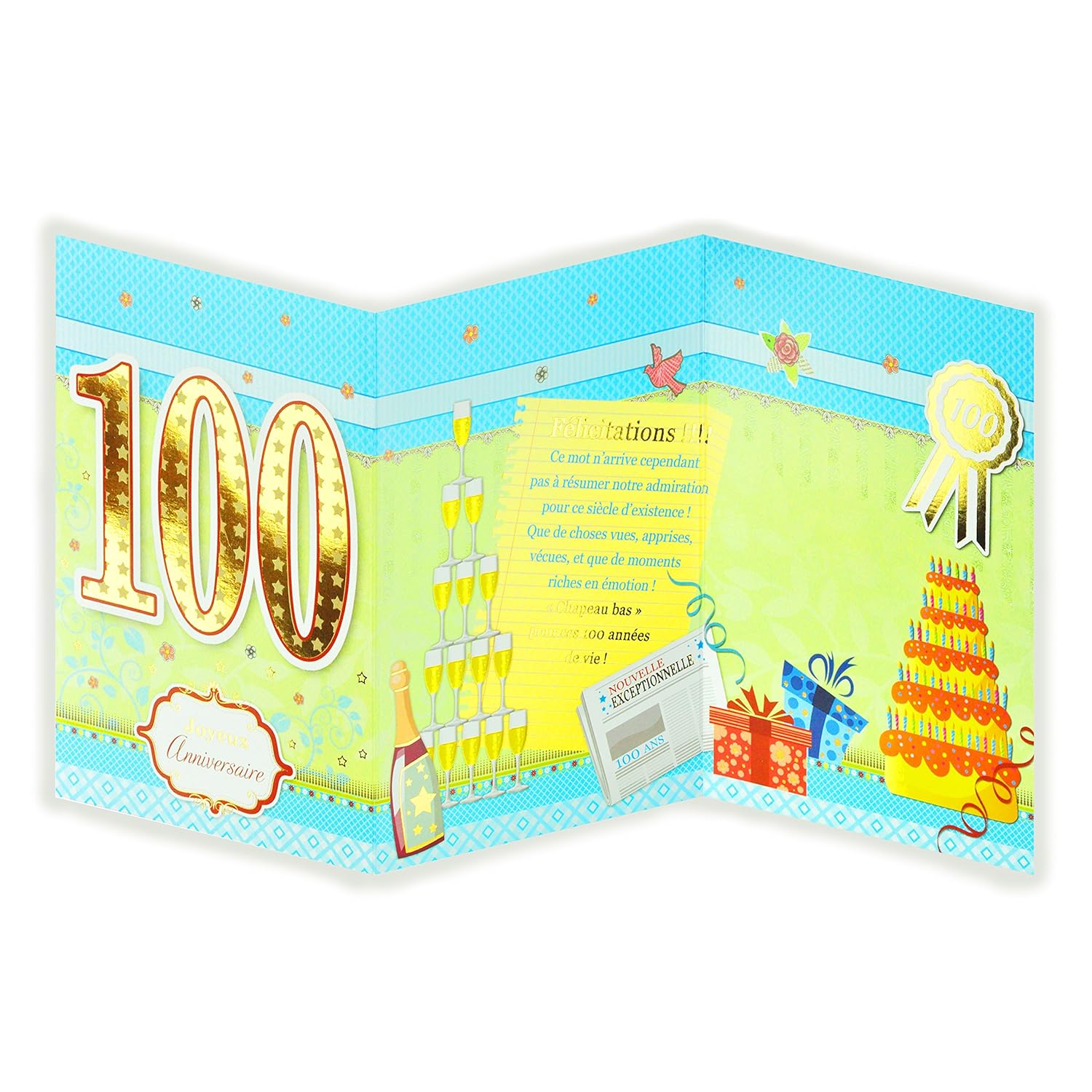 Afie 8148 Carte 3 Volets Joyeux Anniversaire 100 Ans Cartes Postales Cartes Et Papier Cartonne Inzaboton Com
