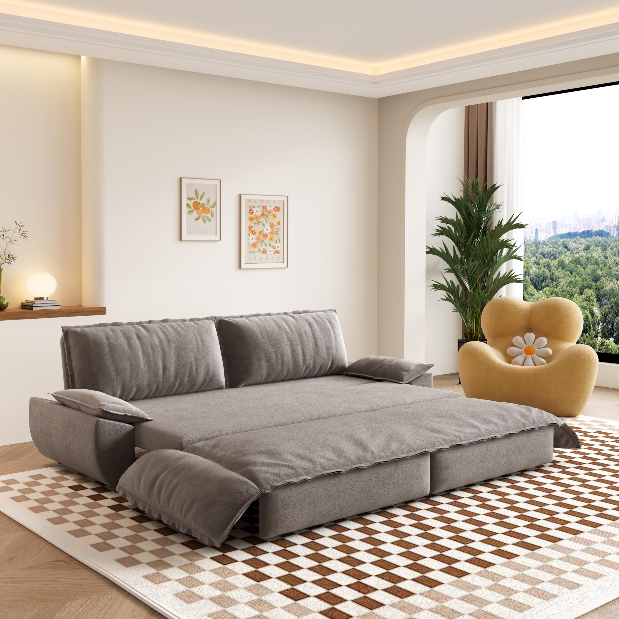 Photo 1 of ****PARTIAL SET BOX 2/2 ONLY**** 73" Oversized Convertible Sleeper Sofa Couch Bed Queen Size Pull Out Sofabed Sofacama, 3 in 1 Velvet Upholstered Pullout Lounge Sofa Couch with Arm Pillow and 2 Pillows for Living Room Office RV