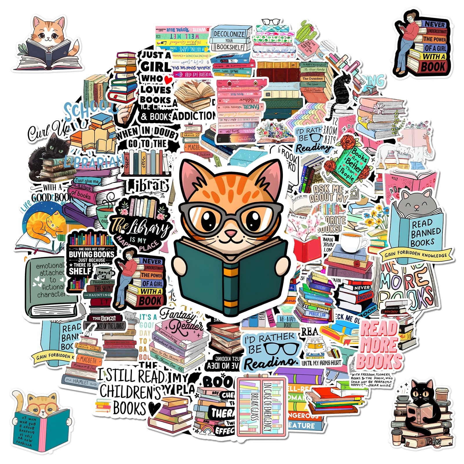 G2PLUS 100PCS Book Stickers for Kindle: Waterproof Vinyl Reading Stickers for Journals, Laptop, Water Bottle, Scrapbooking, DIY Crafts, Decorative Use