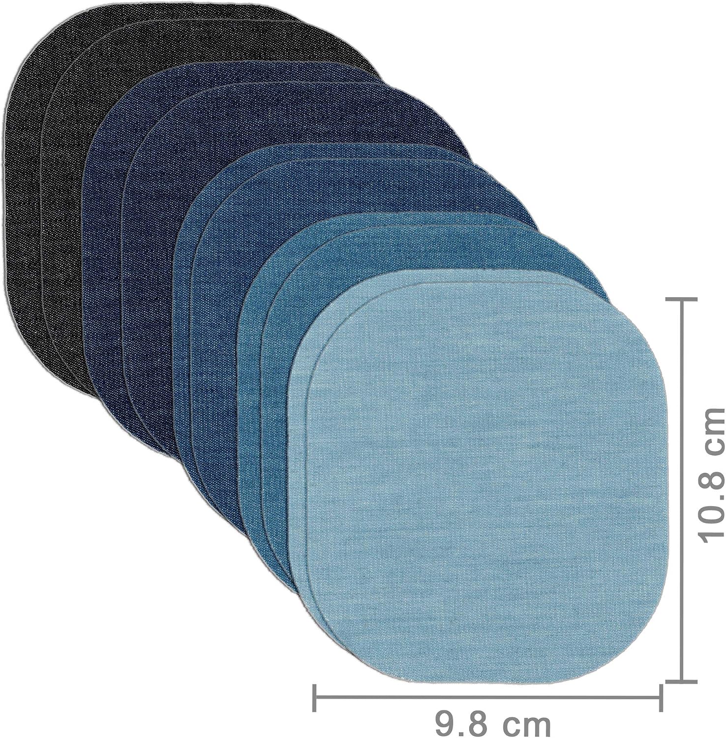 ZEFFFKA Denim Iron-on Jean Patches Inside & Outside Strongest Glue 100% Cotton Assorted Shades of Blue Black Repair Decorating Kit 10 Pieces Size 4-1/4" by 3-3/4" (9.8 cm x 10.8 cm) - Image 3