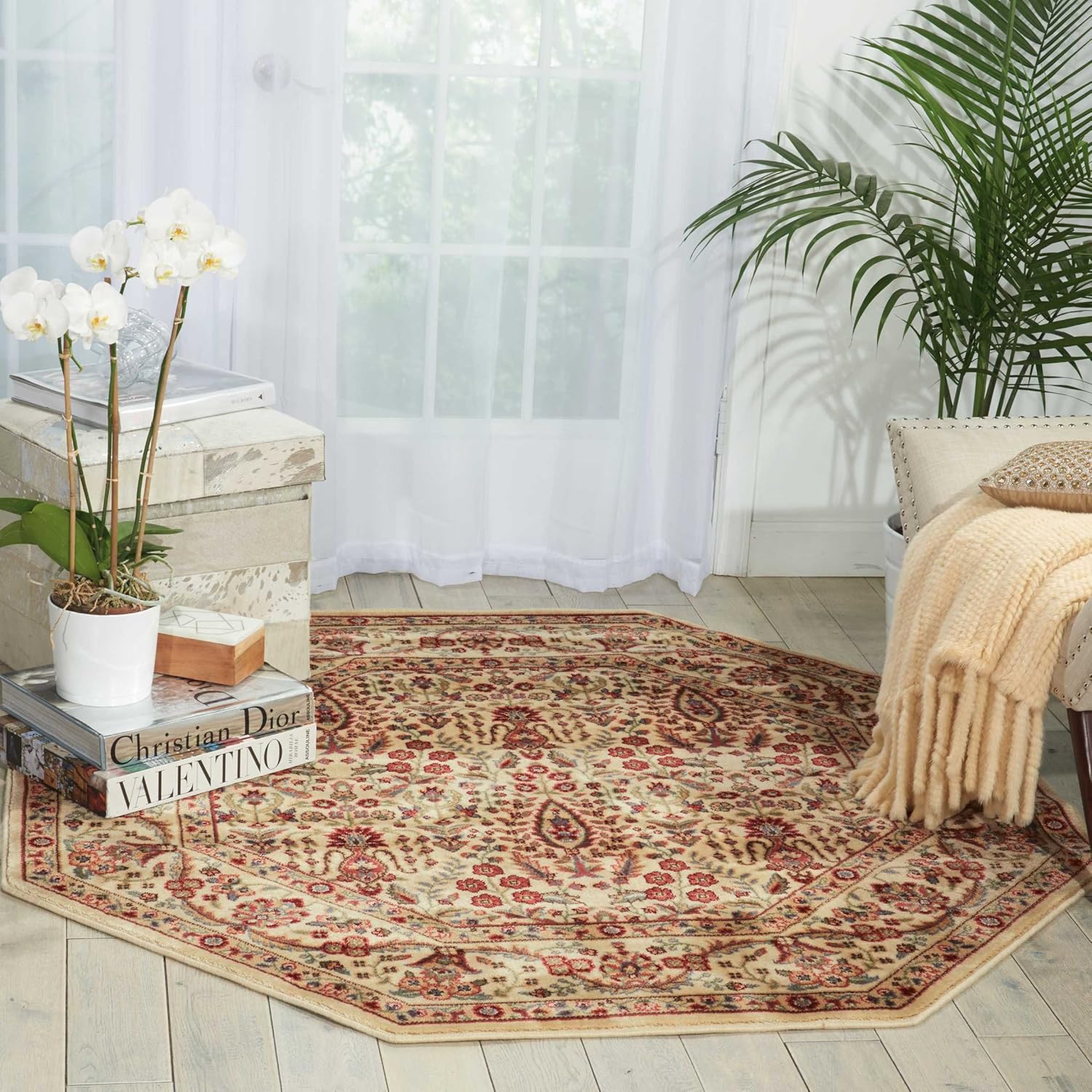 Nourison Persian Arts Ivory Octagon Area Rug, 5-Feet 3-Inches by 5-Feet 3-Inches (5'3" x 5'3")