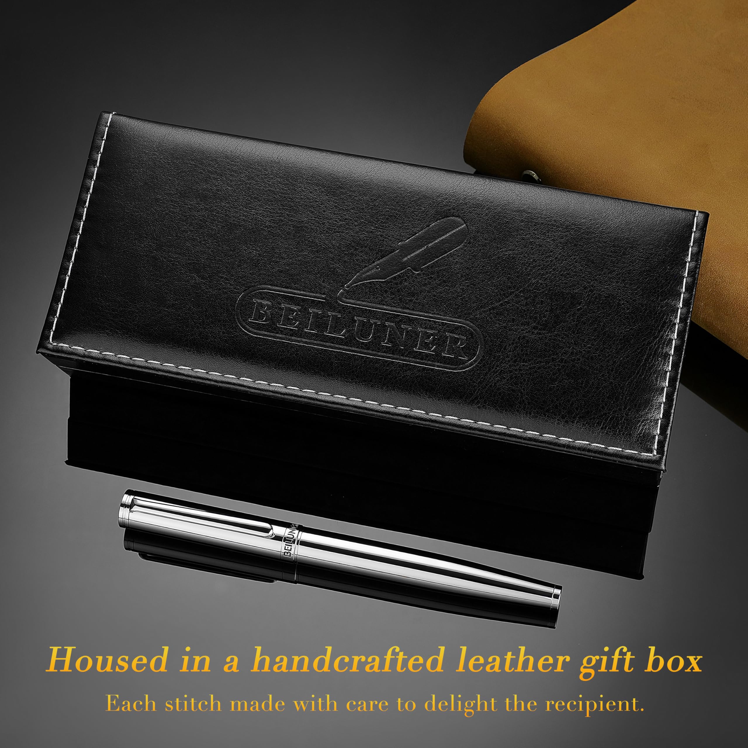 BEILUNER Hochwertiger Tintenroller mit Echtvergoldung - Professioneller Kugelschreiber mit schwarzer Schneider 850 Mine - Geschenkbox - Luxus Schreibgerät für Business & Geschenkanlässe(Blau) 6