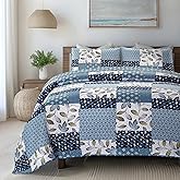 SLPR Pacific Coast 2-Piece Quilt Set - Twin Size with 1 Sham, Lightweight Quilted Bedspread, Blue and White Floral Patchwork Design, Soft All-Season Bedding for Farmhouse and Bohemian Decor