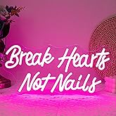 Break Heart Not Nails Neon Sign Nail Neon Light for Wall Decor Letter LED Neon Sign Pink LED Neon Light for Nails Salon Beauty Room Bedroom Decoration