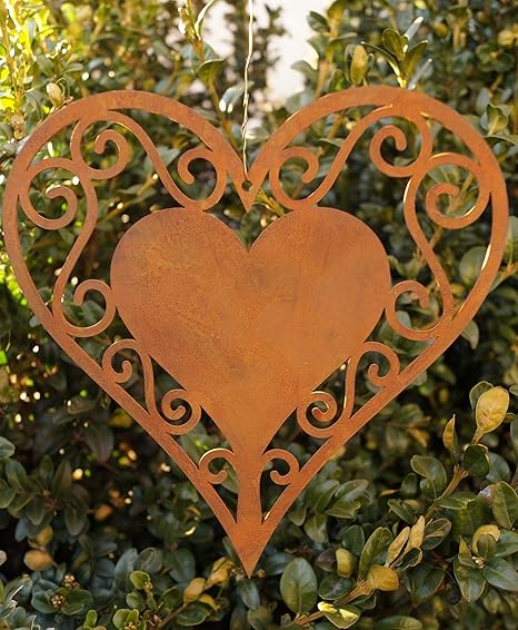 Edelrost Herz Filigran Zum Aufhangen Fensterschmuck Gartendekoration Metall Rost Amazon De Garten