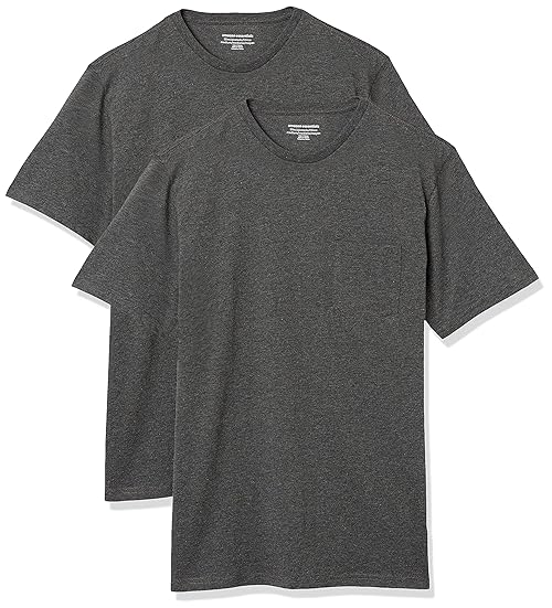 Amazon Essentials Men's T-Shirts, Regular-Fit, Short-Sleeve Crewneck Pocket, Pack of 2, Charcoal Heather, X-Large