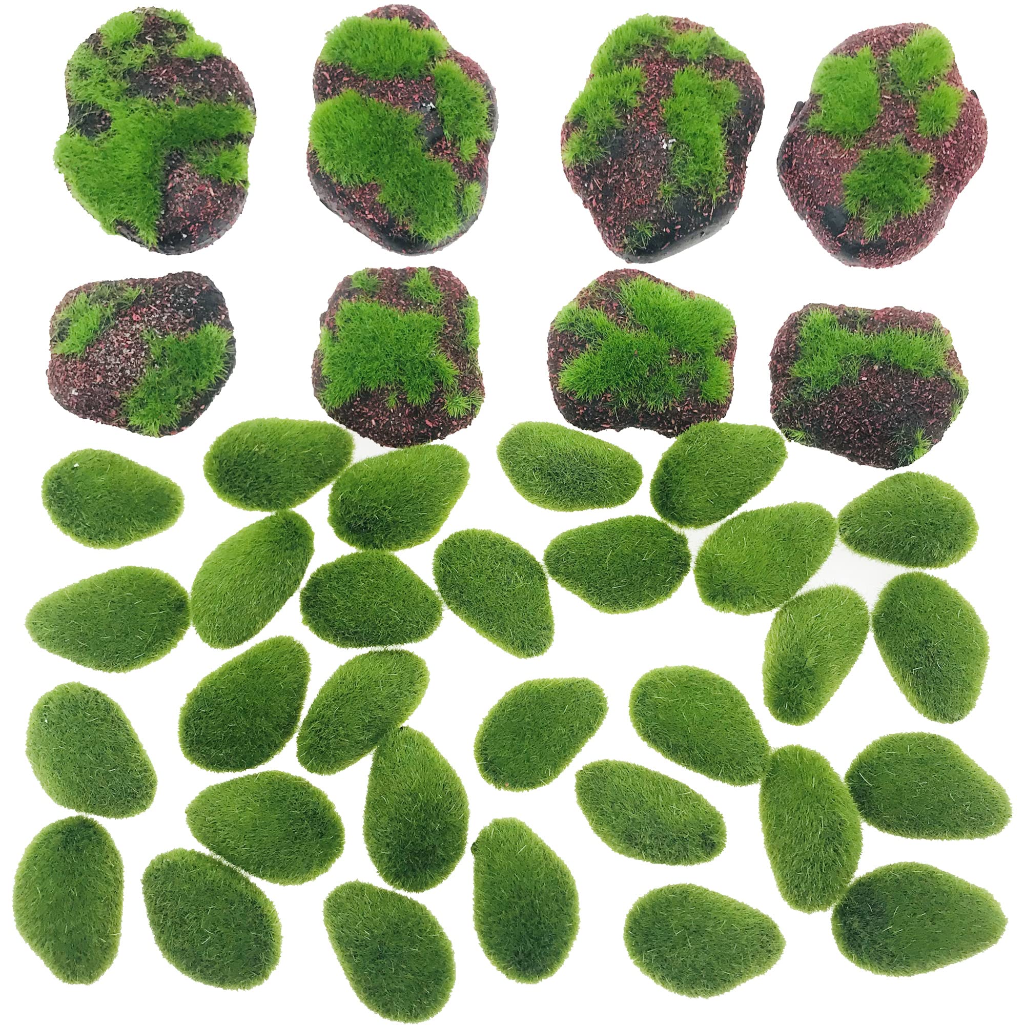 NA Woohome 38 PCS Artificial Moss Rocks Decorative Faux Green Moss Covered Stones, 30 PCS Green Moss Balls and 8 PCS Fake Red Brick Moss Decor for Floral Arrangements, Fairy Gardens and Crafting