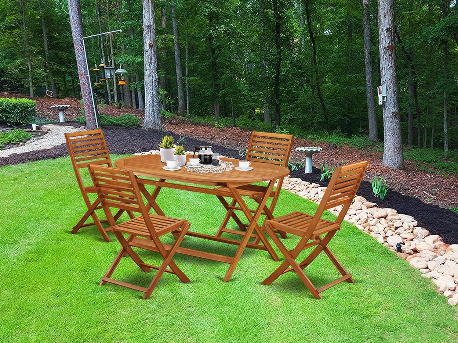 This 5 Piece Acacia Wooden Courtyard Dining Sets offers an