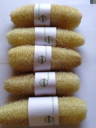 VOS 100% Natural Body Scrubber 5 Pieces of Loofah Sponges for Bathing (12cm to 18cm)