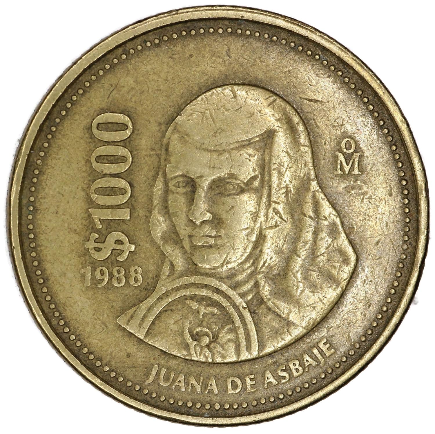 1988 MX Mexico KM# 536 Sister Joan Agnes of the Cross 1000 Pesos Good