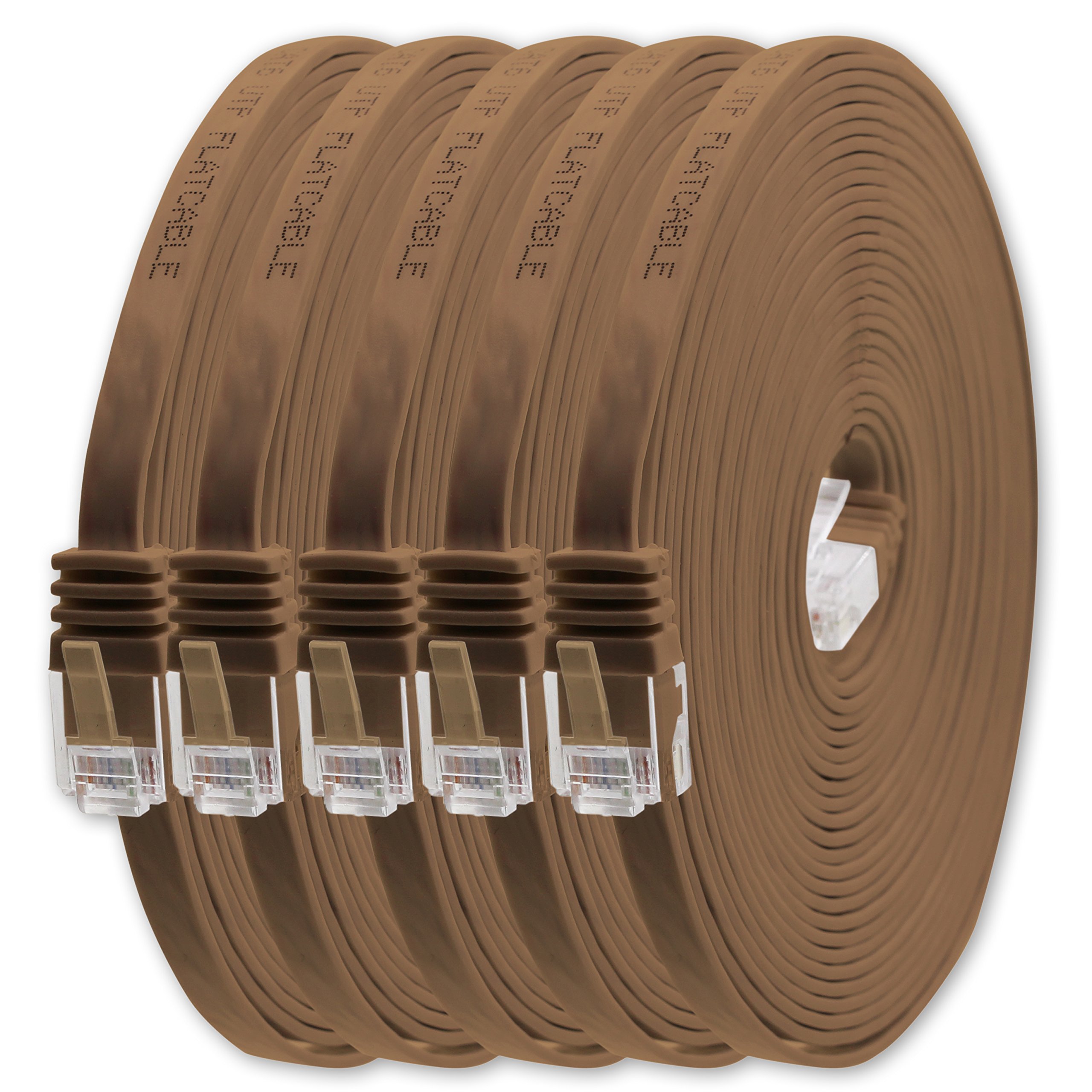 1aTTack.de 1.5m Brown Cat.6 Flat Network Cable - 5 Pieces Ultra Slim Micro Patch Cable 1000 Mbit/s Gigabit LAN (RJ45)