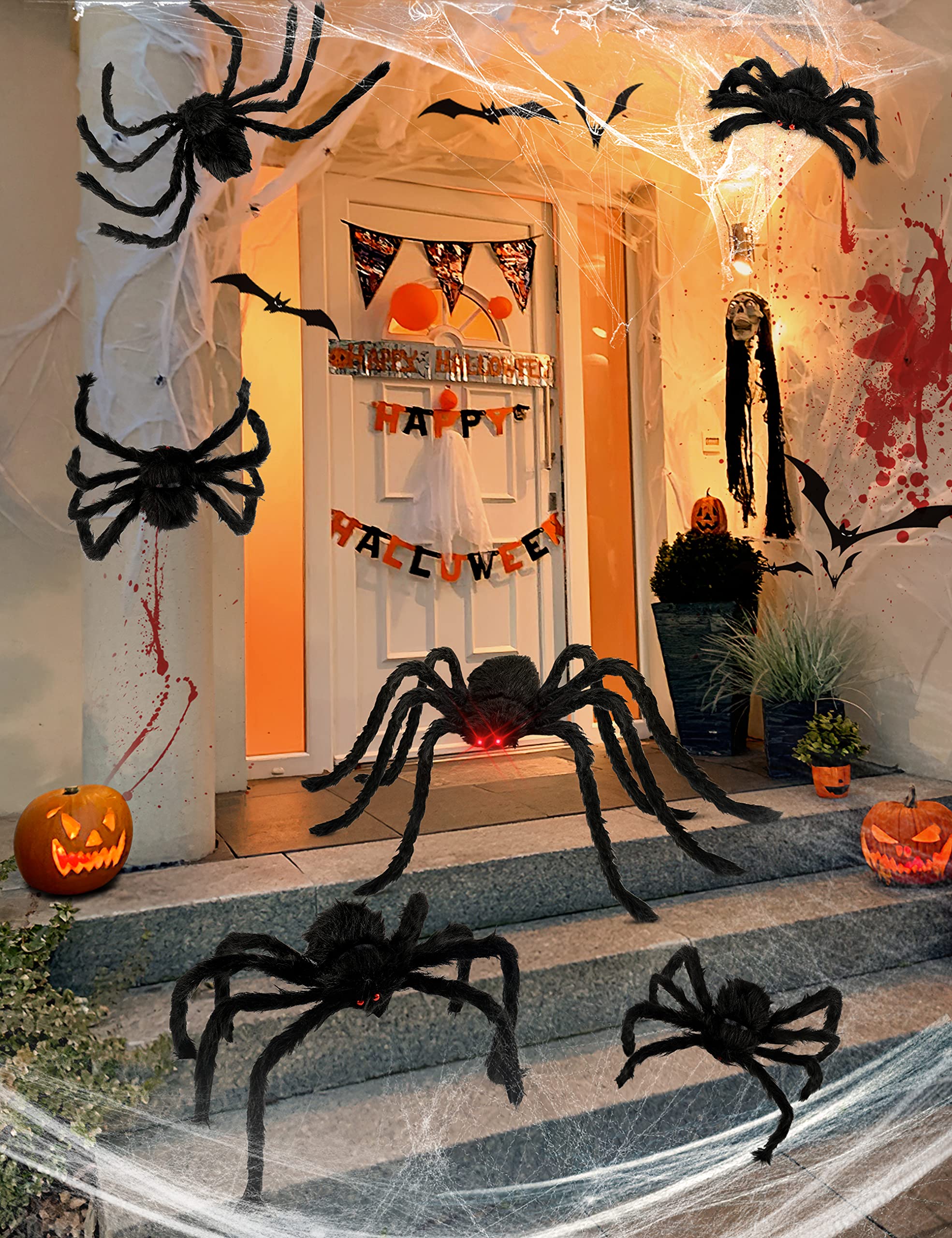 Photo 1 of *****PARTIAL SET****** HOPOCO 6 Packs Halloween Plush Spiders Set Scary Fake Spider for Indoor Outdoor Halloween Decor for Home Party Yard Haunted House Decorations (6 Different Sizes)