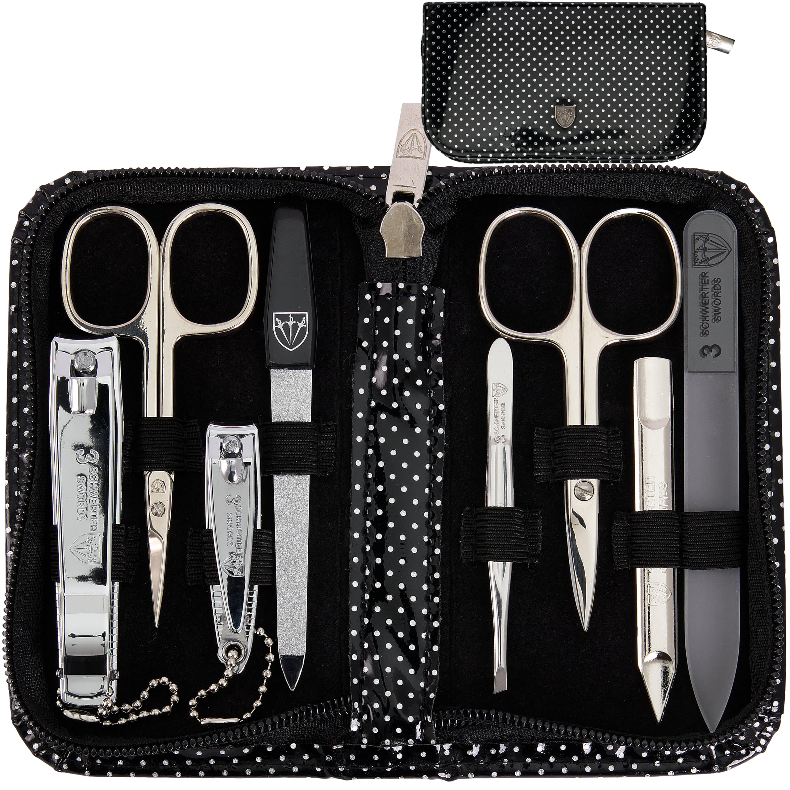 3 Swords Germany - brand quality 8 piece manicure pedicure grooming kit set for professional finger & toe nail care scissors clipper fashion leather case in gift box, Made by 3 Swords (000446)